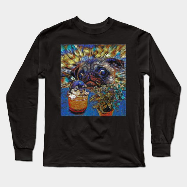 Cute Frenchie Bulldog Oil Painting Long Sleeve T-Shirt by Leon Star Shop